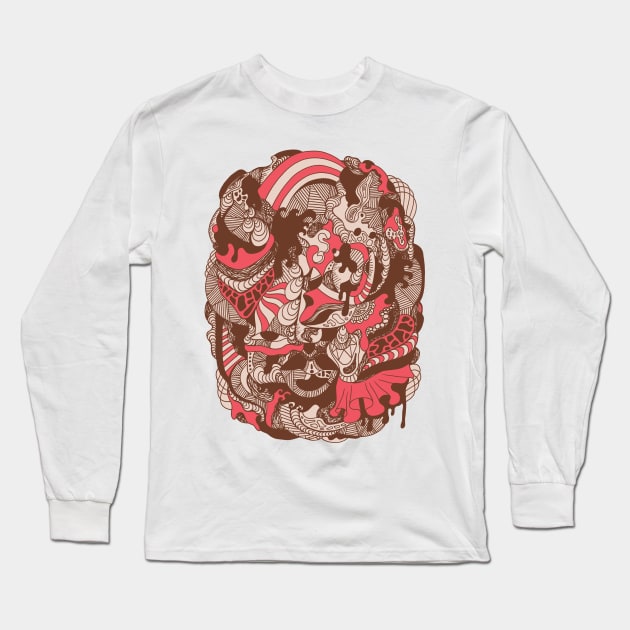 Abstract Wave of Thoughts No 2 - Pink and Tan Long Sleeve T-Shirt by kenallouis